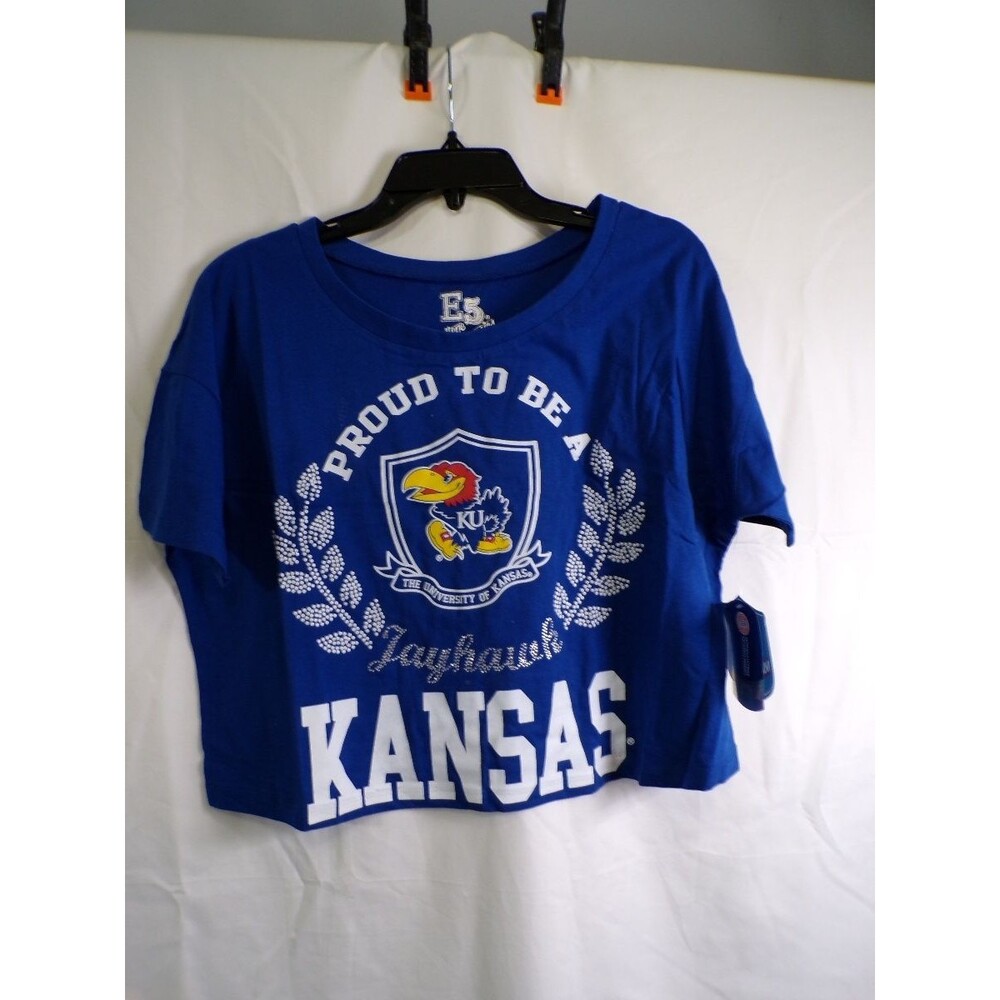 E5 College Classics Women's Kansas Jayhawks Blue Cropped T-Shirt Medium